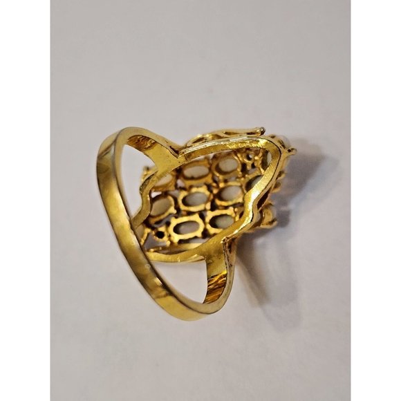 Faux Opal Cubic Zirconia CZ Gold Plated Cocktail Ring Sz 7 - Picture 6 of 7